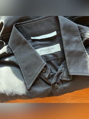 Yves Saint Laurent Black Satin Button-Front Shirt